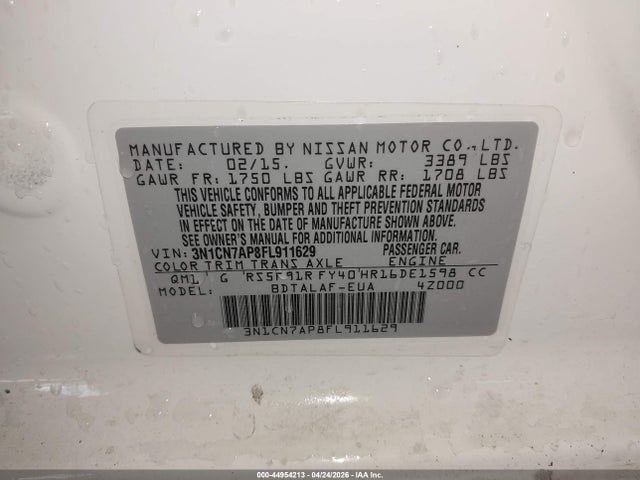 Nissan Versa 1.6 S 2015 3N1CN7AP8FL911629 Image 9