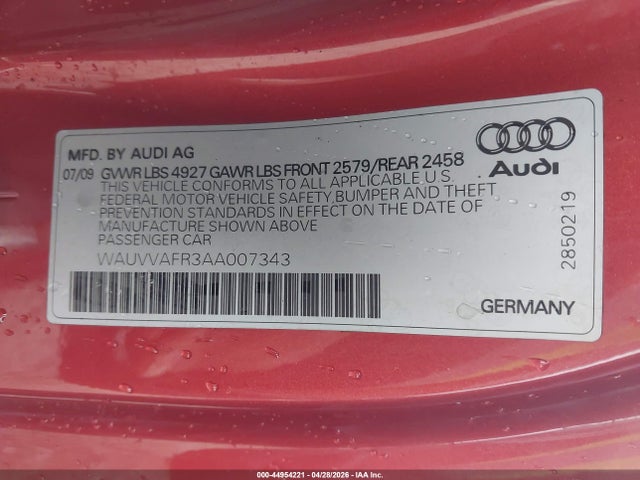 Продажа на аукционе авто 2010 Audi S5 4.2 Premium Plus, vin: WAUVVAFR3AA007343, номер лота: 44954221