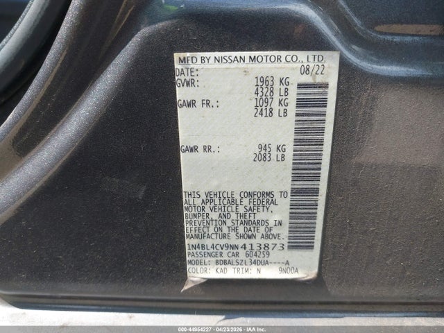 Aukcja sprzedaży 2022 Nissan Altima Sr Fwd, vin: 1N4BL4CV9NN413873, numer aukcji: 44954227