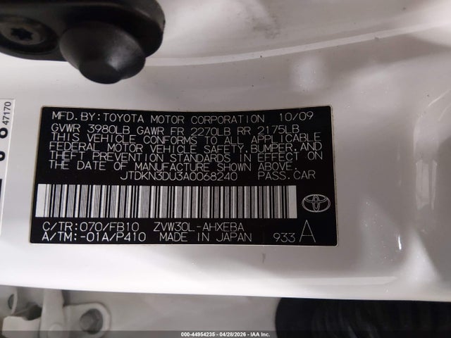 44954235 :رقم المزاد ، JTDKN3DU3A0068240 vin ، 2010 Toyota Prius Iii مزاد بيع