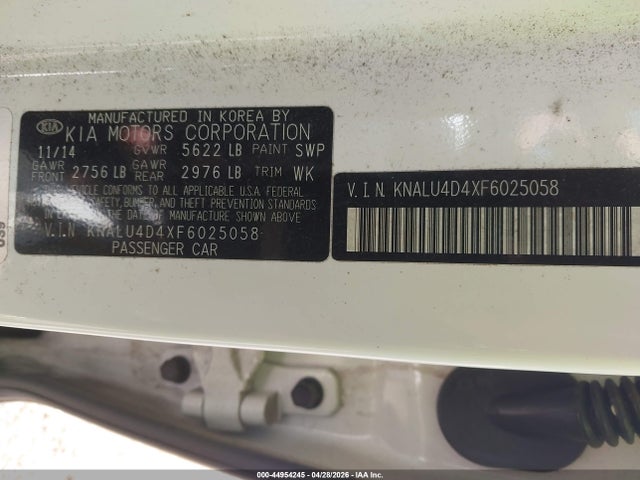 44954245 :رقم المزاد ، KNALU4D4XF6025058 vin ، 2015 Kia K900 Premium مزاد بيع