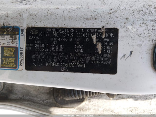 44954258 :رقم المزاد ، KNDPMCAC6H7085961 vin ، 2017 Kia Sportage Lx مزاد بيع