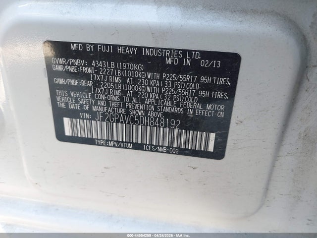 44954259 :رقم المزاد ، JF2GPAVC5DH848192 vin ، 2013 Subaru Xv Crosstrek 2.0i Premium مزاد بيع