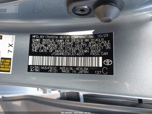 Aukcja sprzedaży 2024 Toyota Corolla Le, vin: JTDB4MEE0RJ014691, numer aukcji: 44954267