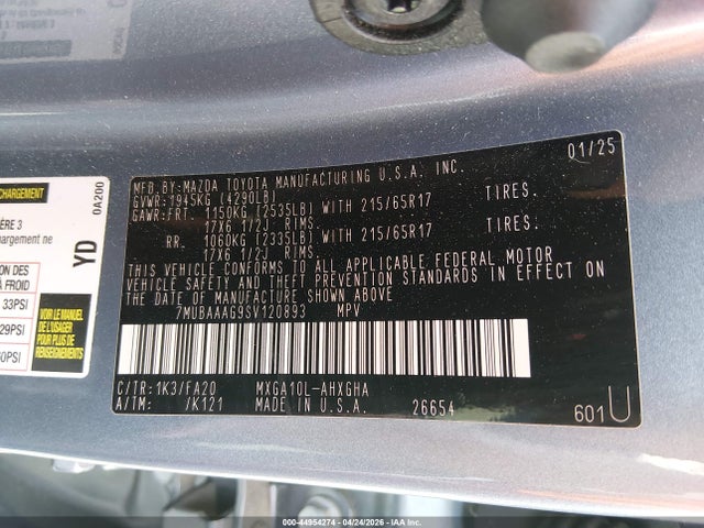 Aukcja sprzedaży 2025 Toyota Corolla Cross Le, vin: 7MUBAAAG9SV120893, numer aukcji: 44954274