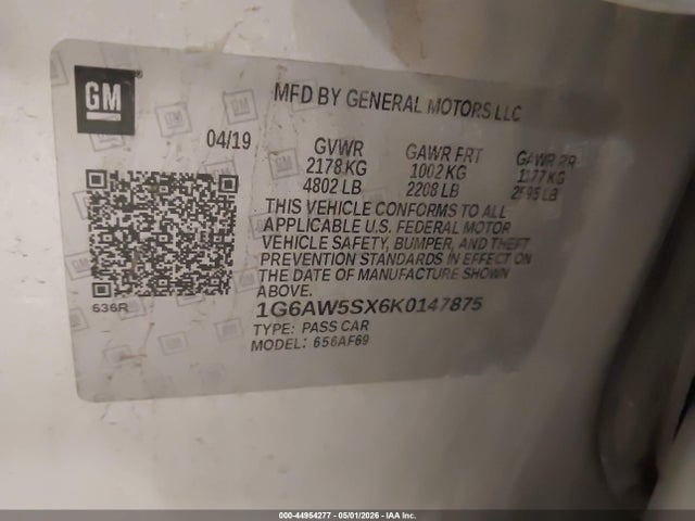 44954277 :رقم المزاد ، 1G6AW5SX6K0147875 vin ، 2019 Cadillac Cts Standard مزاد بيع