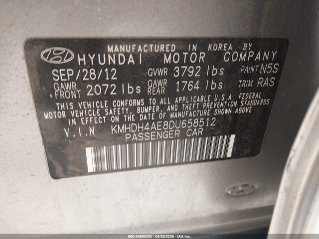 Aukcja sprzedaży 2013 Hyundai Elantra Gls/limited, vin: KMHDH4AE8DU658512, numer aukcji: 44954282