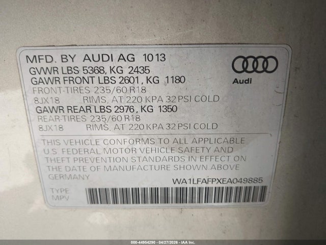 WA1LFAFPXEA049885 Audi Q5 2.0t Premium