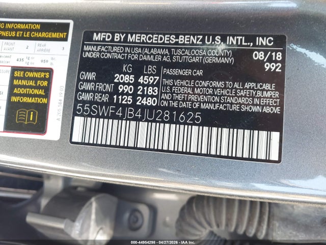 55SWF4JB4JU281625 Mercedes-Benz C 300