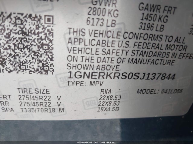 44954305 :رقم المزاد ، 1GNERKRS0SJ137844 vin ، 2025 Chevrolet Traverse Fwd High Country مزاد بيع