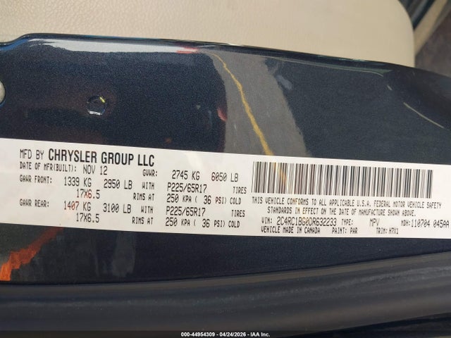 Продаж на аукціоні авто 2013 Chrysler Town & Country Touring, vin: 2C4RC1BG0DR632233, номер лоту: 44954309