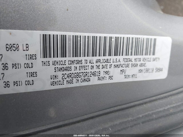 44954311 :رقم المزاد ، 2C4RDGBG7GR124619 vin ، 2016 Dodge Grand Caravan Se Plus مزاد بيع