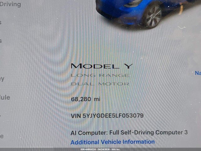 Aukcja sprzedaży 2020 Tesla Model Y Long Range Dual Motor All-wheel Drive, vin: 5YJYGDEE5LF053079, numer aukcji: 44954324