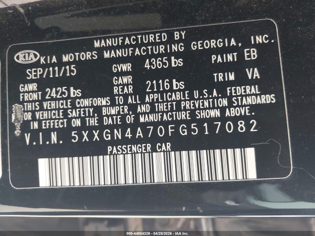 KIA OPTIMA EX 2015 5XXGN4A70FG517082 Image 9