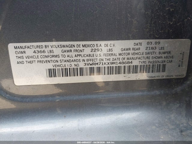 Aukcja sprzedaży 2009 Volkswagen Jetta Se, vin: 3VWRM71KX9M148684, numer aukcji: 44954337