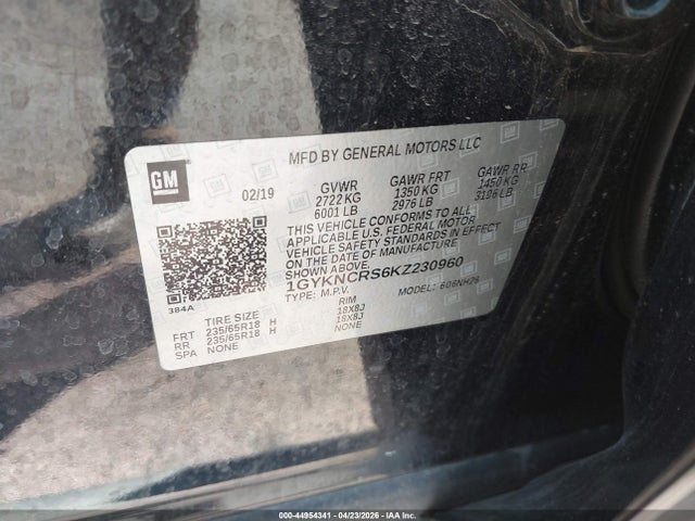 2019 Cadillac Xt5 Luxury მანქანა იყიდება აუქციონზე, vin: 1GYKNCRS6KZ230960, აუქციონის ნომერი: 44954341