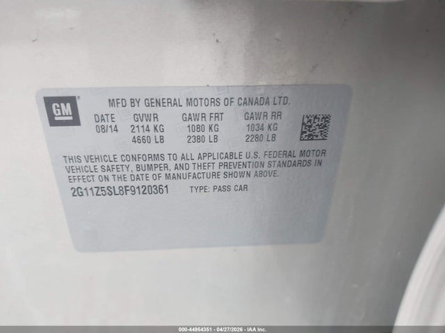 Aukcja sprzedaży 2015 Chevrolet Impala Ls, vin: 2G11Z5SL8F9120361, numer aukcji: 44954351