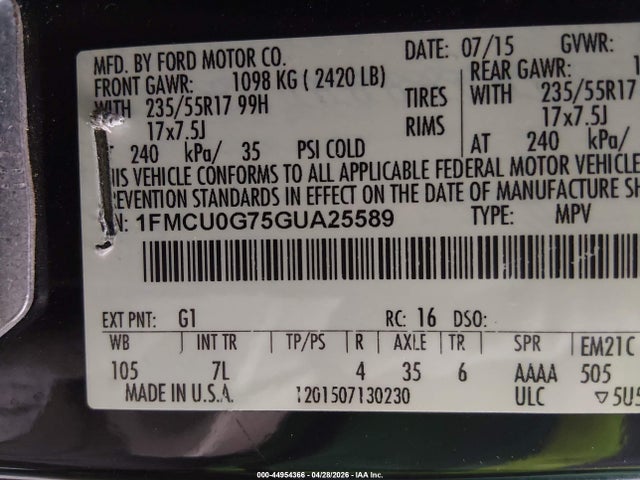 Ford ESCAPE SE 2016 1FMCU0G75GUA25589 Image 9
