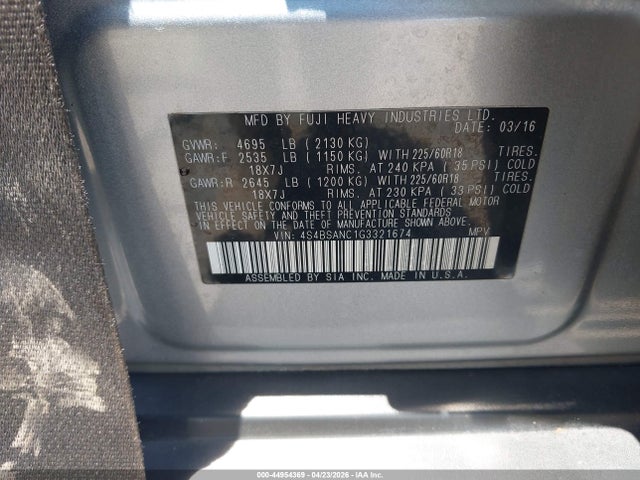 Subaru Outback 2.5i Limited 2016 4S4BSANC1G3321674 Image 9