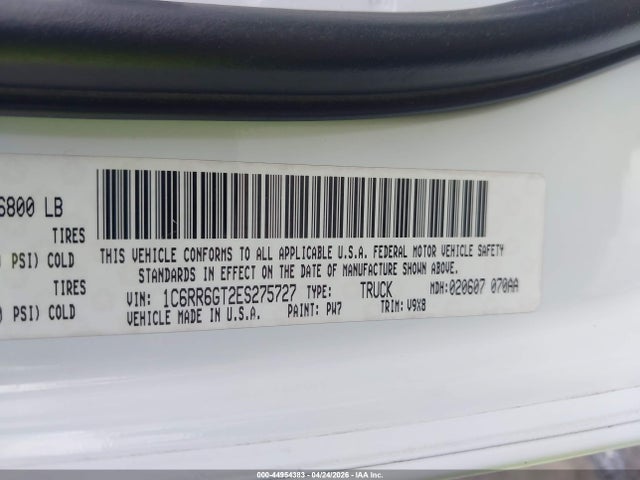 2014 Ram 1500 Slt მანქანა იყიდება აუქციონზე, vin: 1C6RR6GT2ES275727, აუქციონის ნომერი: 44954383