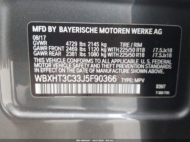 Aukcja sprzedaży 2018 Bmw X1 Xdrive28i, vin: WBXHT3C33J5F90366, numer aukcji: 44954387
