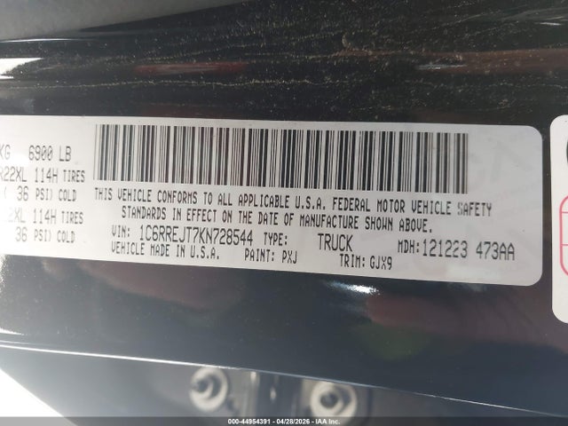 1C6RREJT7KN728544 RAM 1500 Laramie 4x2 5&#039;7 Box