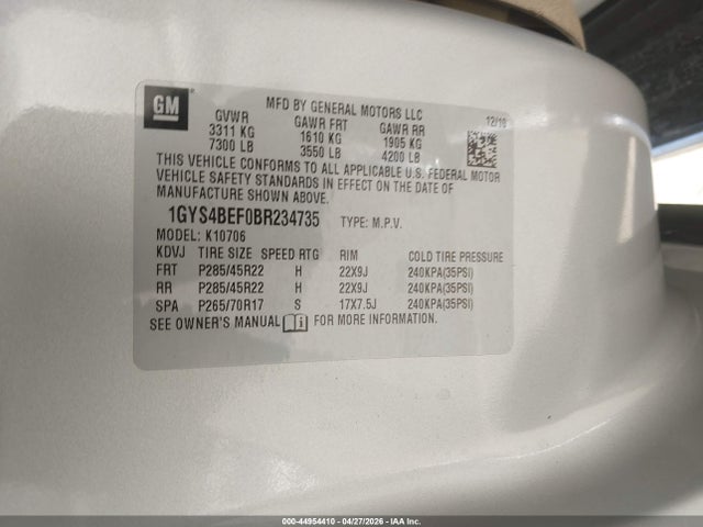Продаж на аукціоні авто 2011 Cadillac Escalade Luxury, vin: 1GYS4BEF0BR234735, номер лоту: 44954410