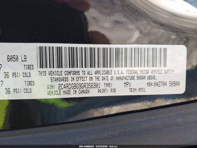 Aukcja sprzedaży 2016 Dodge Grand Caravan Se Plus, vin: 2C4RDGBG9GR356901, numer aukcji: 44954412