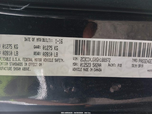 44954428 :رقم المزاد ، 2C3CDXJG0GH188972 vin ، 2016 Dodge Charger Sxt مزاد بيع