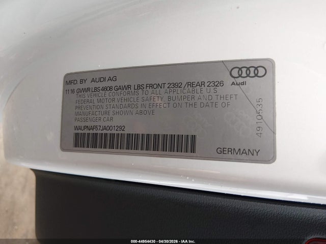 44954430 :رقم المزاد ، WAUPNAF57JA001292 vin ، 2018 Audi A5 2.0t Premium مزاد بيع