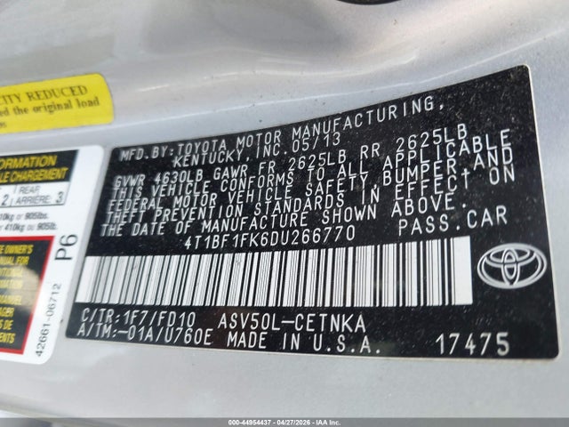 Aukcja sprzedaży 2013 Toyota Camry Le, vin: 4T1BF1FK6DU266770, numer aukcji: 44954437