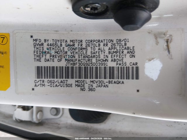 Aukcja sprzedaży 2002 Lexus Es 300, vin: JTHBF30G925003991, numer aukcji: 44954446