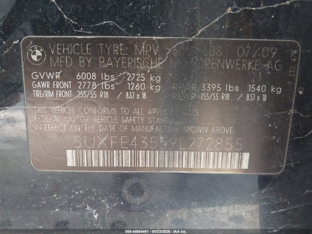 2009 Bmw X5 Xdrive30i მანქანა იყიდება აუქციონზე, vin: 5UXFE43559L272855, აუქციონის ნომერი: 44954461