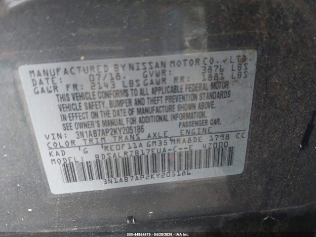 Продаж на аукціоні авто 2019 Nissan Sentra Sr, vin: 3N1AB7AP2KY205186, номер лоту: 44954479