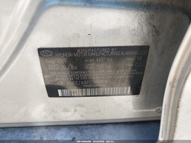 Aukcja sprzedaży 2018 Hyundai Sonata Se, vin: 5NPE24AF0JH643818, numer aukcji: 44954496