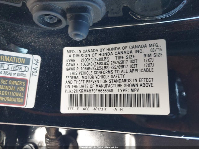 Продажа на аукционе авто 2015 Honda Cr-v Ex-l, vin: 2HKRM4H79FH636948, номер лота: 44954525