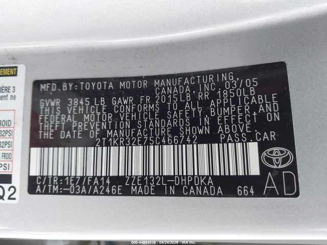 Aukcja sprzedaży 2005 Toyota Matrix, vin: 2T1KR32E75C466742, numer aukcji: 44954536