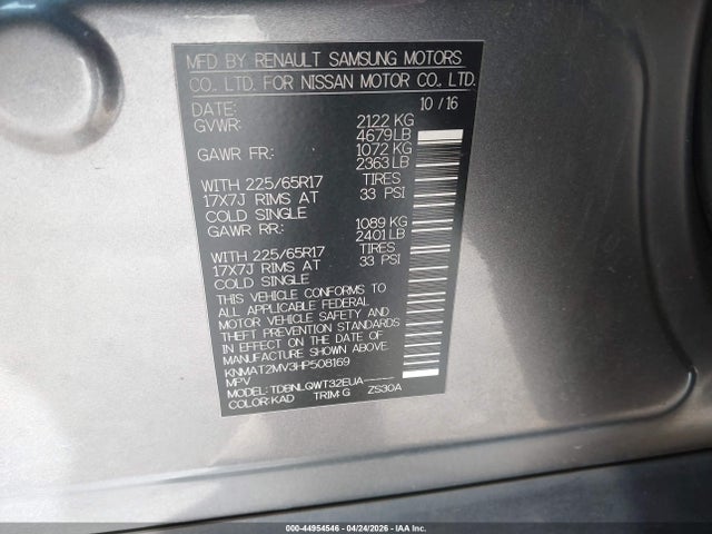 KNMAT2MV3HP508169 Nissan ROGUE SV