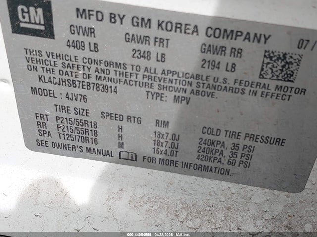 44954555 :رقم المزاد ، KL4CJHSB7EB783914 vin ، 2014 Buick Encore Premium مزاد بيع