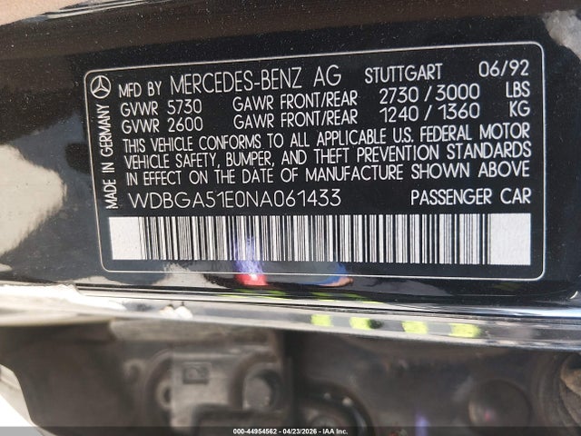 Продаж на аукціоні авто 1992 Mercedes-benz 500 Sel, vin: WDBGA51E0NA061433, номер лоту: 44954562