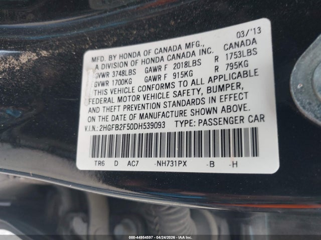 Aukcja sprzedaży 2013 Honda Civic Lx, vin: 2HGFB2F50DH539093, numer aukcji: 44954597