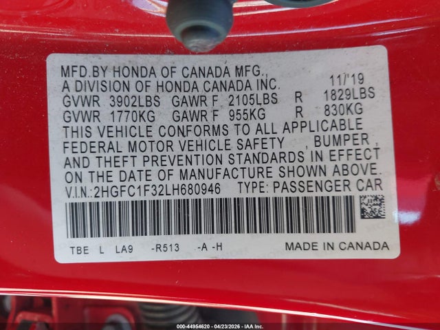 Honda CIVIC EX 2020 2HGFC1F32LH680946 Image 9