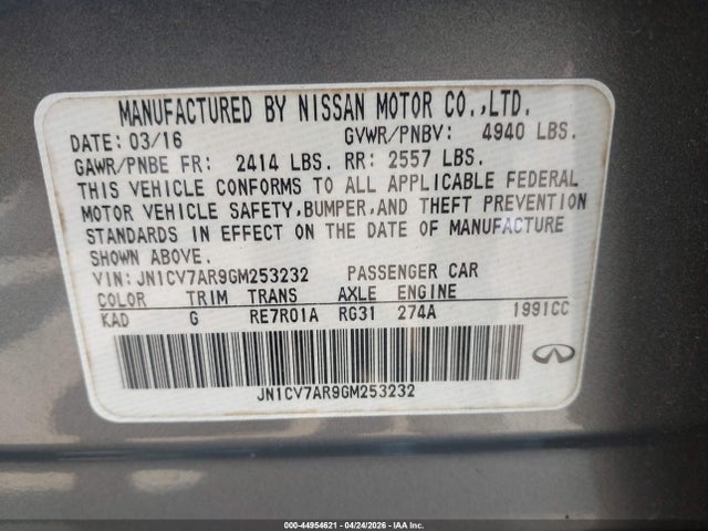 Продажа на аукционе авто 2016 Infiniti Q50 2.0t Premium, vin: JN1CV7AR9GM253232, номер лота: 44954621