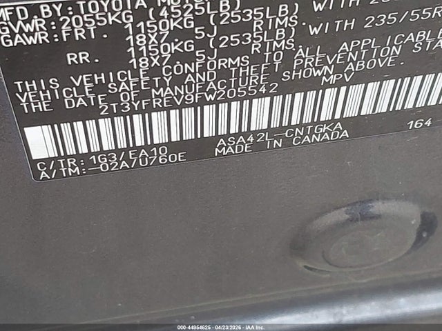 2T3YFREV9FW205542 Toyota Rav4 Limited