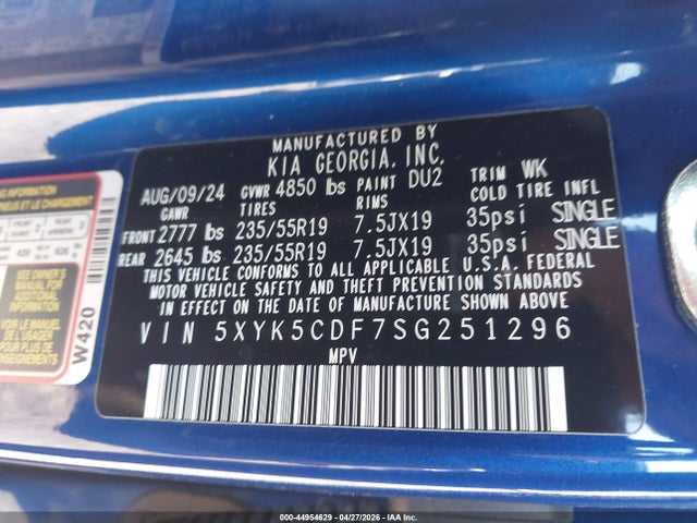 Aukcja sprzedaży 2025 Kia Sportage Sx-prestige, vin: 5XYK5CDF7SG251296, numer aukcji: 44954629