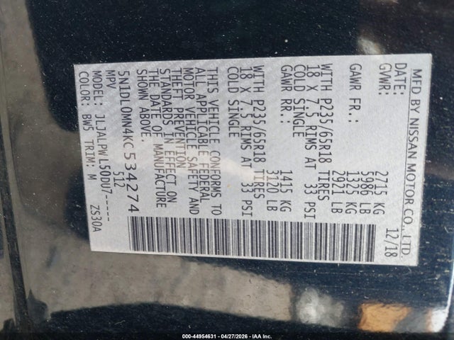 Aukcja sprzedaży 2019 Infiniti Qx60 Pure, vin: 5N1DL0MN4KC534274, numer aukcji: 44954631