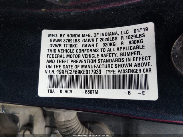 Aukcja sprzedaży 2019 Honda Civic Lx, vin: 19XFC2F69KE017933, numer aukcji: 44954641