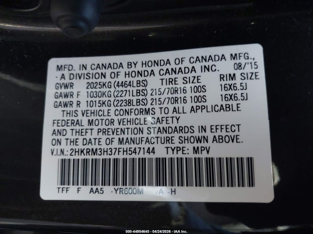 Honda CR-V LX 2015 2HKRM3H37FH547144 Image 9