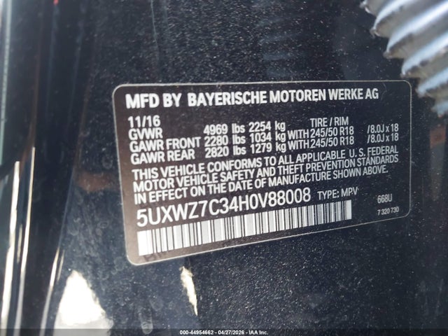 5UXWZ7C34H0V88008 BMW X3 Sdrive28i