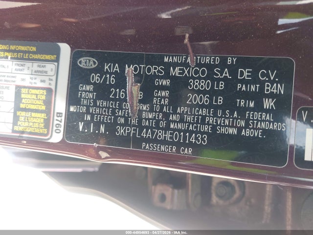 3KPFL4A78HE011433 KIA FORTE LX